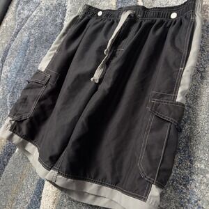 U.S. Apparel Cargo Swim‎ Trunks Mens XL Black Grey Gorpcore Techwear Boardshorts